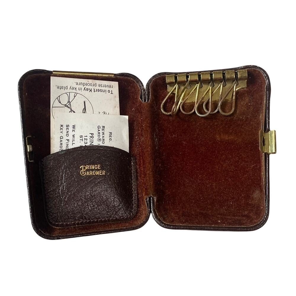 VTG Prince Gardner Key Gard Leather Hard Case Brown Clamshell 6 Hook Key Holder
